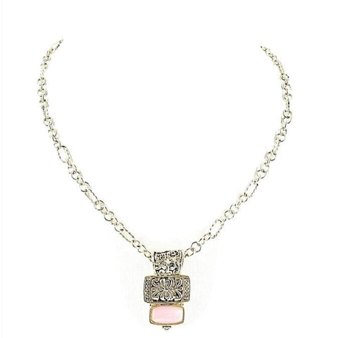 Cookie Lee Goldtone Chain and Pendant with Pink Cabochon Necklace
