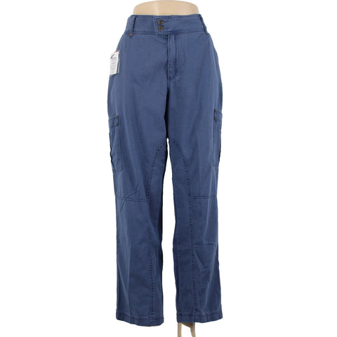Woman Within NEW Sz 12W Blue Cargo Patch Pockets Elastic Waist 100% Cotton Pants