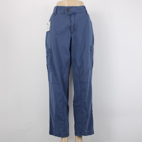 Woman Within NEW Sz 12W Blue Cargo Patch Pockets Elastic Waist 100% Cotton Pants