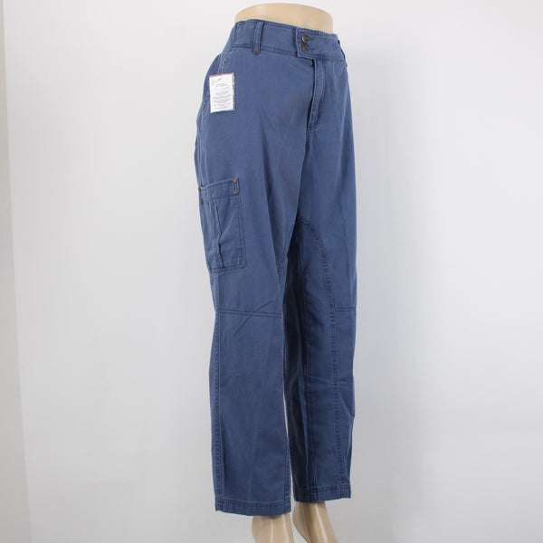 Woman Within NEW Sz 12W Blue Cargo Patch Pockets Elastic Waist 100% Cotton Pants