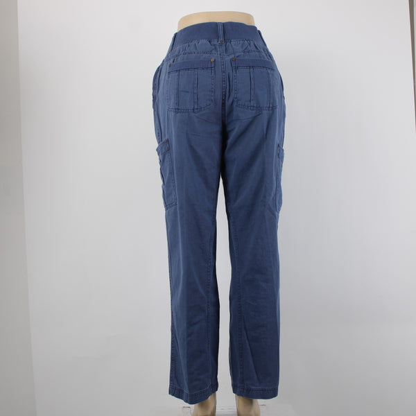 Woman Within NEW Sz 12W Blue Cargo Patch Pockets Elastic Waist 100% Cotton Pants