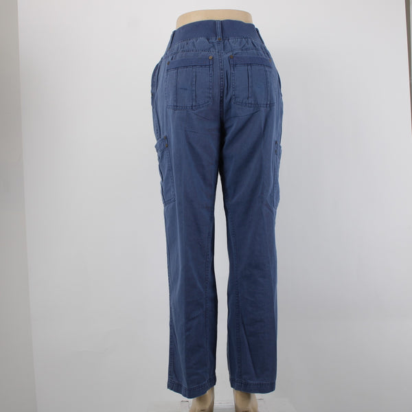 Woman Within NEW Sz 12W Blue Cargo Patch Pockets Elastic Waist 100% Cotton Pants