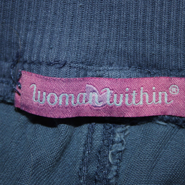 Woman Within NEW Sz 12W Blue Cargo Patch Pockets Elastic Waist 100% Cotton Pants