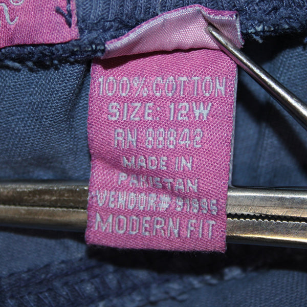 Woman Within NEW Sz 12W Blue Cargo Patch Pockets Elastic Waist 100% Cotton Pants