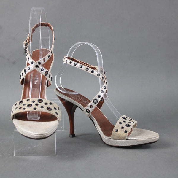 Donald J Pliner Couture NEW Sz 9 M Silver Gold Metallic Strappy Ankle 4" Heels