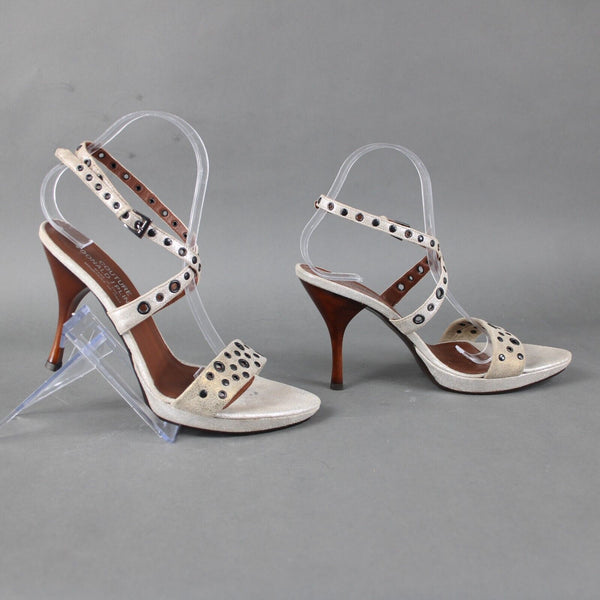 Donald J Pliner Couture NEW Sz 9 M Silver Gold Metallic Strappy Ankle 4" Heels