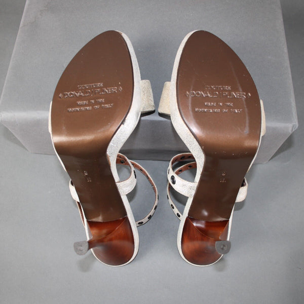 Donald J Pliner Couture NEW Sz 9 M Silver Gold Metallic Strappy Ankle 4" Heels