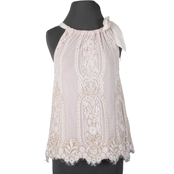 Blink London Top Sz XS Pink Cream Gold Lace Overlay Nylon Viscose Top