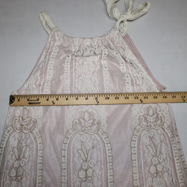 Blink London Top Sz XS Pink Cream Gold Lace Overlay Nylon Viscose Top