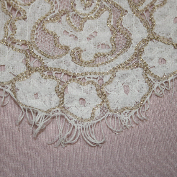 Blink London Top Sz XS Pink Cream Gold Lace Overlay Nylon Viscose Top