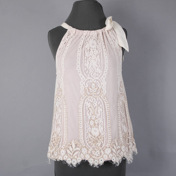 Blink London Top Sz XS Pink Cream Gold Lace Overlay Nylon Viscose Top