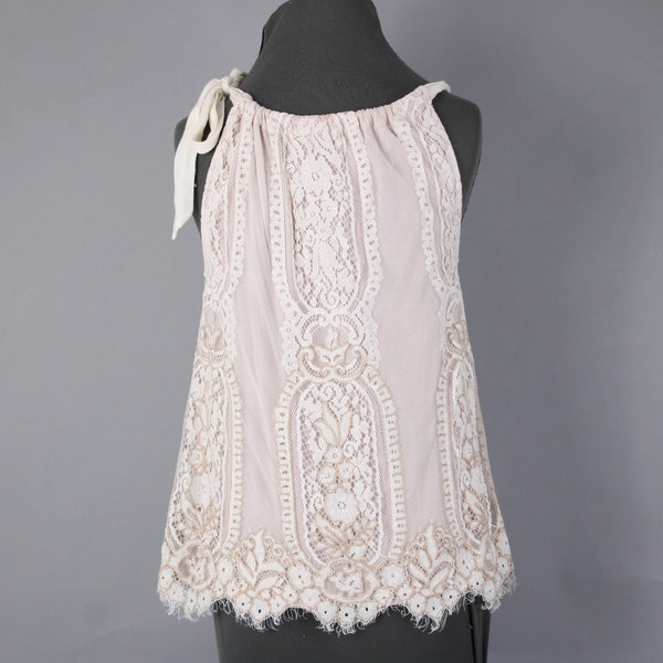 Blink London Top Sz XS Pink Cream Gold Lace Overlay Nylon Viscose Top