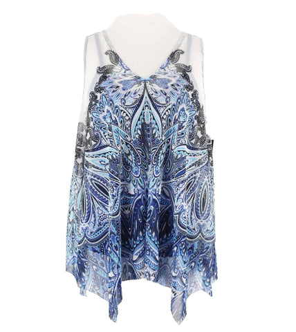 INC NEW $60 Blue Multi Sheer Rhinestones Lined 100% Nylon 100% Polyester Top