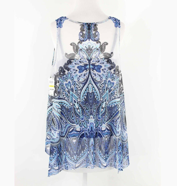 INC NEW $60 Blue Multi Sheer Rhinestones Lined 100% Nylon 100% Polyester Top