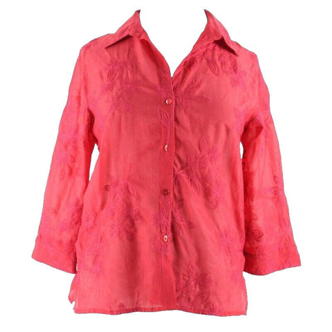 Alfred Dunner Sz 14 Magenta Pink Embroidered Texture 100% Polyester Top