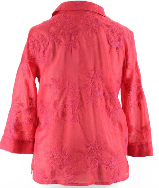 Alfred Dunner Sz 14 Magenta Pink Embroidered Texture 100% Polyester Top