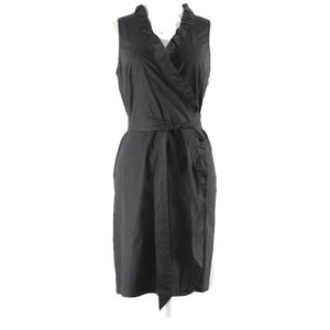 Trulli Sz 0 Black Ruffle Collar Neck Side Zip True Wrap Cotton Blend Dress
