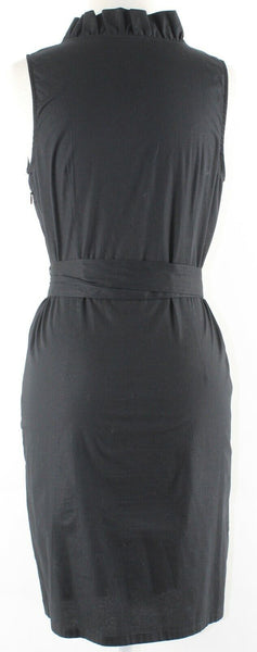 Trulli Sz 0 Black Ruffle Collar Neck Side Zip True Wrap Cotton Blend Dress
