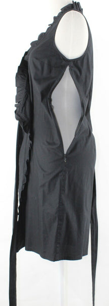 Trulli Sz 0 Black Ruffle Collar Neck Side Zip True Wrap Cotton Blend Dress