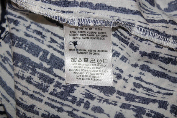 Holding Horses Sz 10 Navy Blue Ivory Hi Lo Button Up Gathered Back Rayon Top