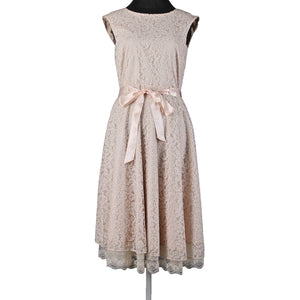 Tahari Sz 6 Tan White Glitter Lace Lined Belted Rayon Polyester Dress