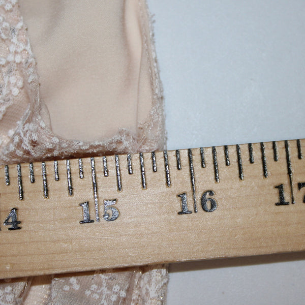 Tahari Sz 6 Tan White Glitter Lace Lined Belted Rayon Polyester Dress