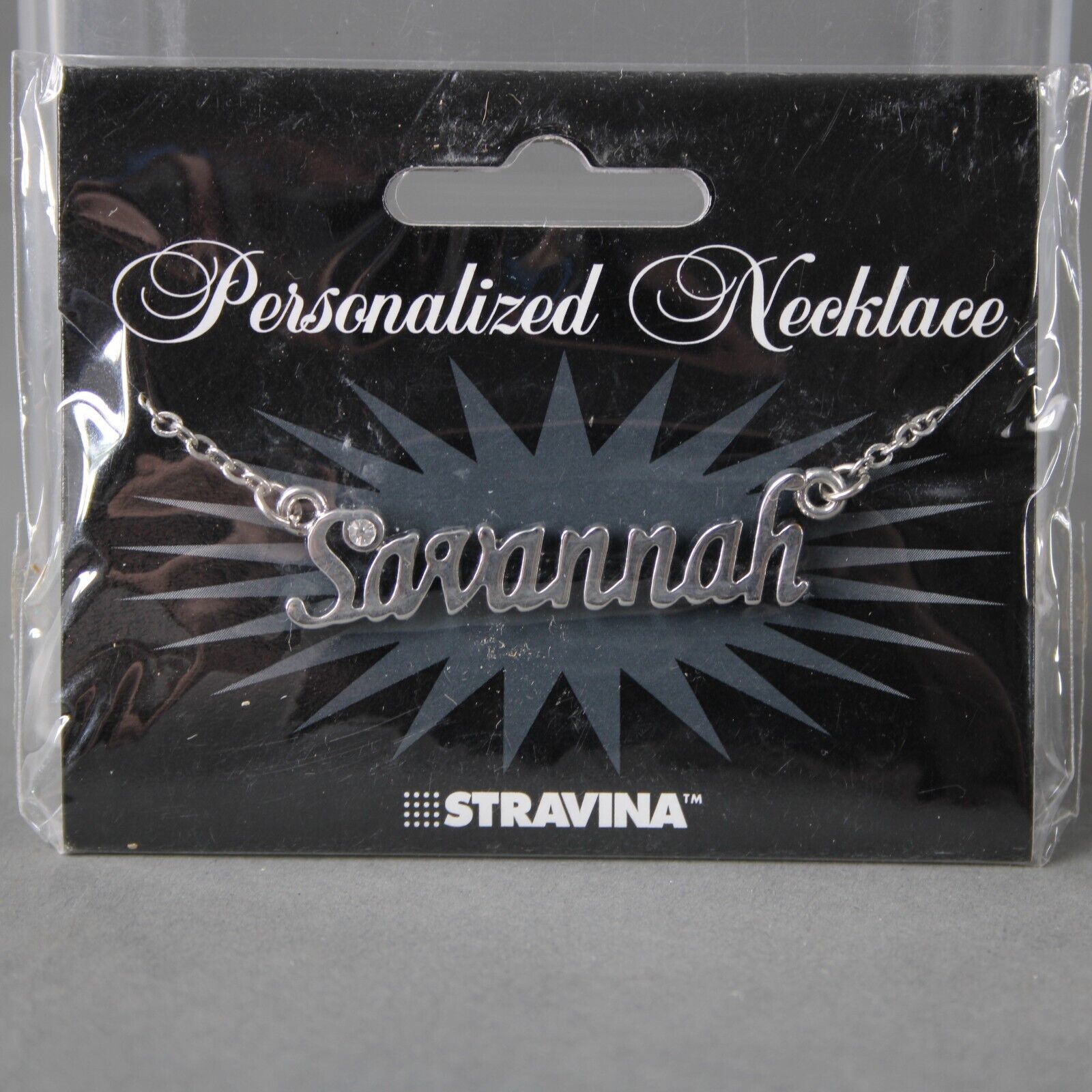 SAVANNAH NEW Name Silvertone Rhinestone 14.5" w 4.5" Multi Ring Ext Necklace