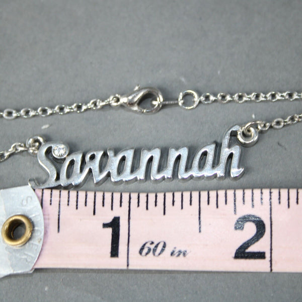 SAVANNAH NEW Name Silvertone Rhinestone 14.5" w 4.5" Multi Ring Ext Necklace