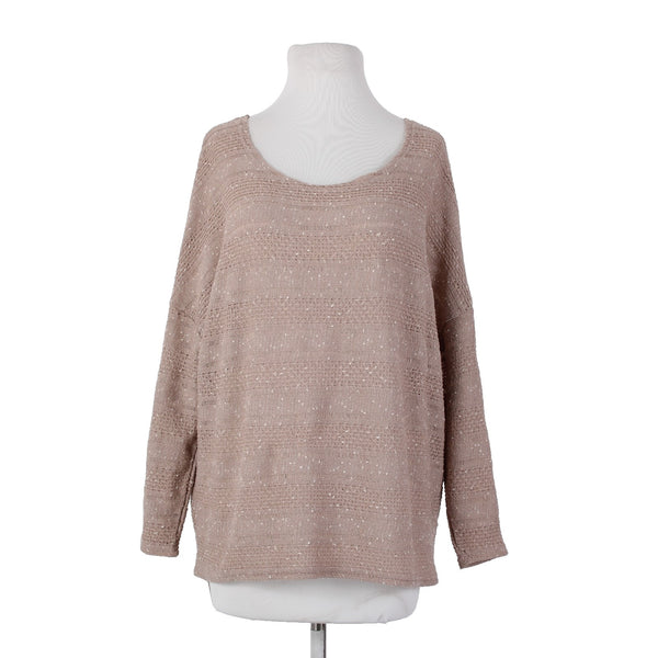Entro Top Sz M Tan Cream Embroidered Knit Open Back Polyester Cotton Top