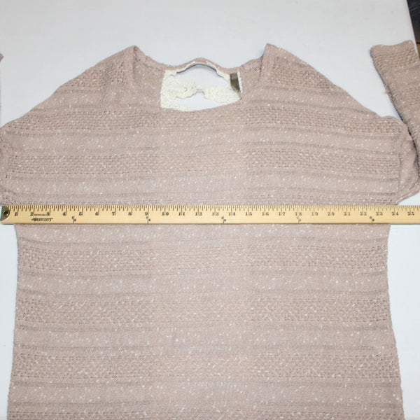Entro Top Sz M Tan Cream Embroidered Knit Open Back Polyester Cotton Top