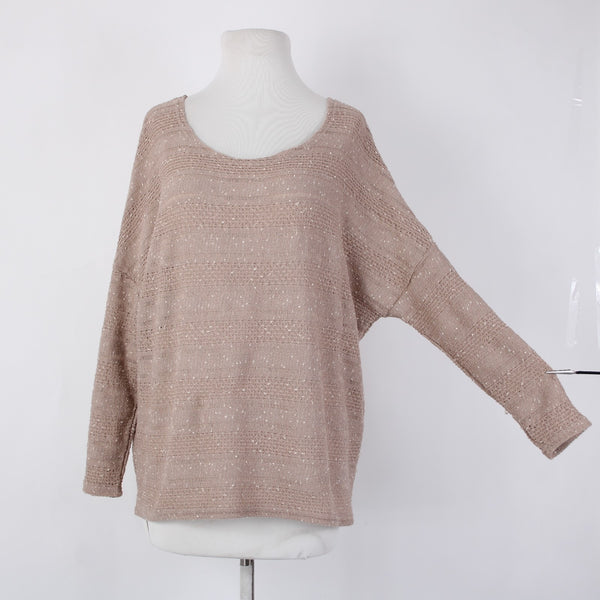 Entro Top Sz M Tan Cream Embroidered Knit Open Back Polyester Cotton Top
