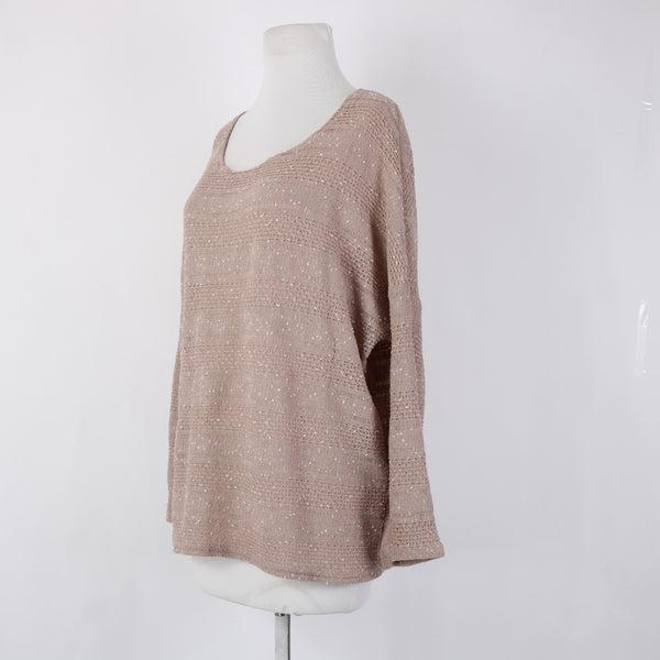 Entro Top Sz M Tan Cream Embroidered Knit Open Back Polyester Cotton Top