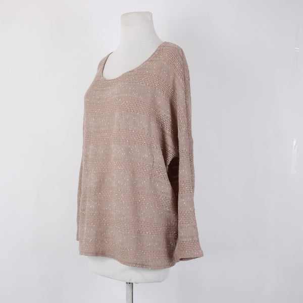 Entro Top Sz M Tan Cream Embroidered Knit Open Back Polyester Cotton Top