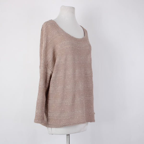 Entro Top Sz M Tan Cream Embroidered Knit Open Back Polyester Cotton Top