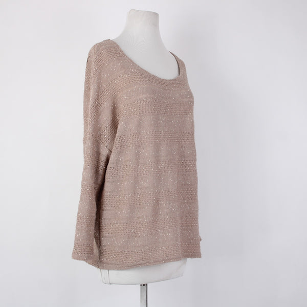 Entro Top Sz M Tan Cream Embroidered Knit Open Back Polyester Cotton Top