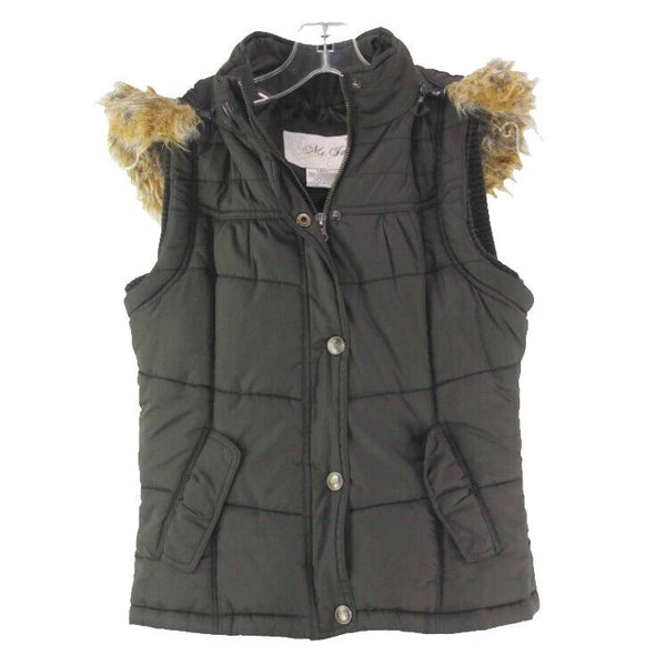 Me Jane Sz 14 Brown Poly Tan Faux Fur Trimmed Detachable Hooded Vest