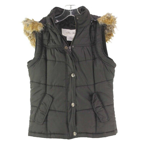 Me Jane Sz 14 Brown Poly Tan Faux Fur Trimmed Detachable Hooded Vest