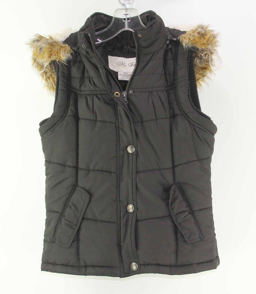 Me Jane Sz 14 Brown Poly Tan Faux Fur Trimmed Detachable Hooded Vest