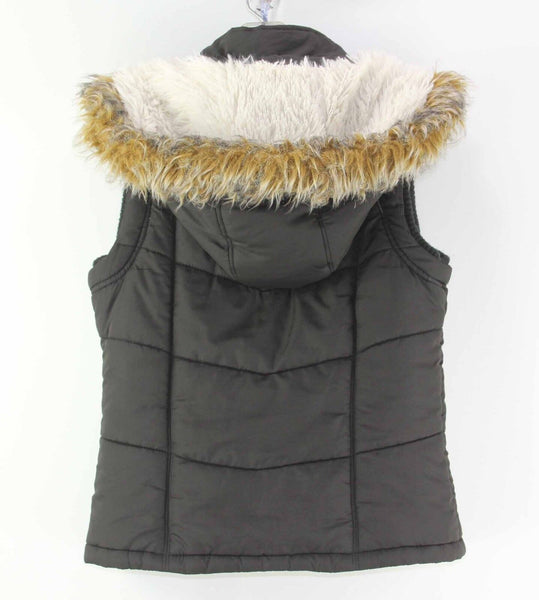 Me Jane Sz 14 Brown Poly Tan Faux Fur Trimmed Detachable Hooded Vest