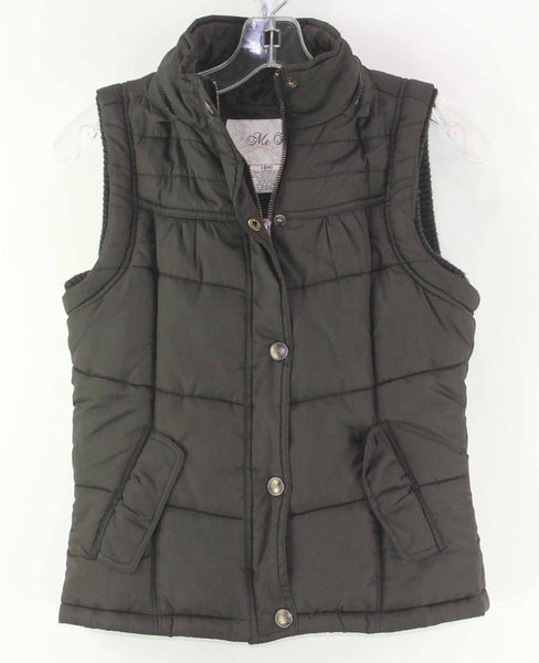 Me Jane Sz 14 Brown Poly Tan Faux Fur Trimmed Detachable Hooded Vest
