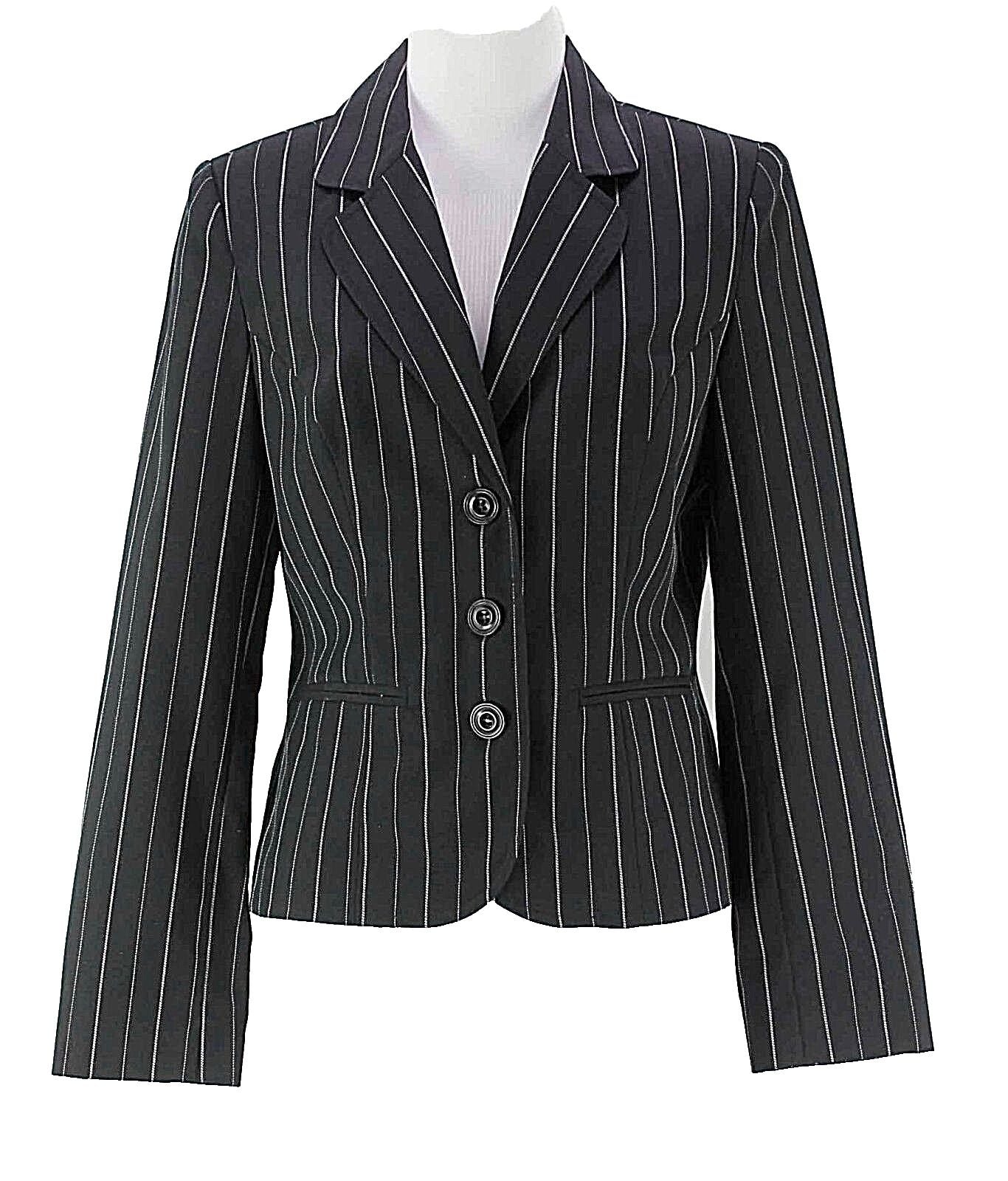 AGB Sz 6 Black White Poly Blend Pinstripe Lined Jacket