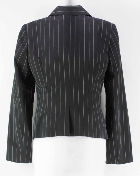 AGB Sz 6 Black White Poly Blend Pinstripe Lined Jacket