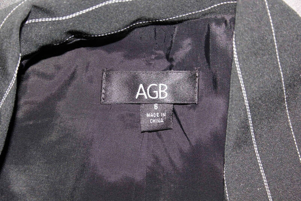 AGB Sz 6 Black White Poly Blend Pinstripe Lined Jacket