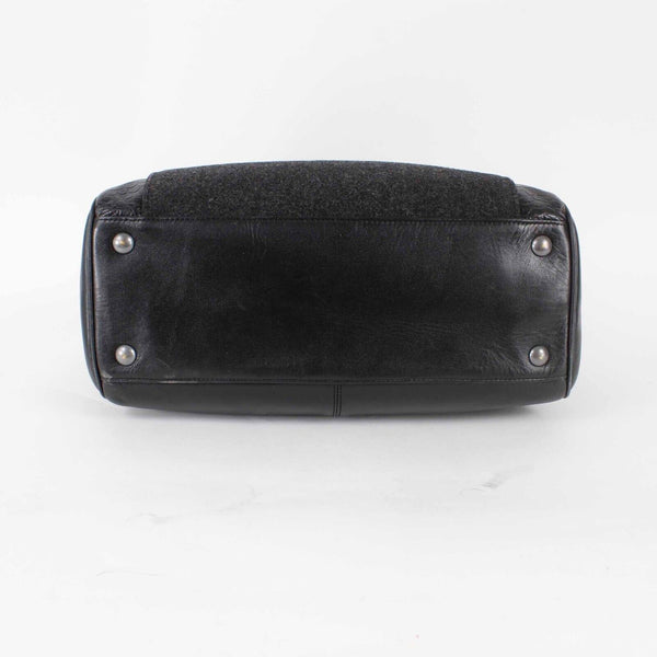 Coach 12 x 12.5 x 5.5 Black Charcoal Wool Leather Zip Top Satchel Purse