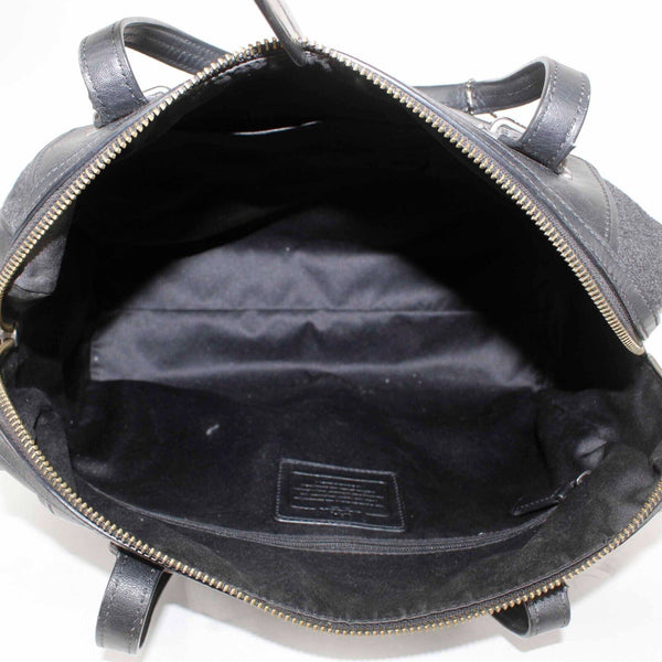 Coach 12 x 12.5 x 5.5 Black Charcoal Wool Leather Zip Top Satchel Purse