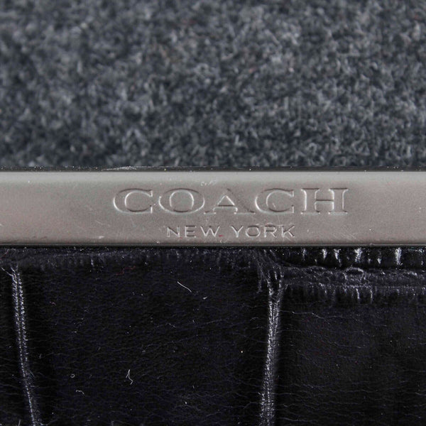 Coach 12 x 12.5 x 5.5 Black Charcoal Wool Leather Zip Top Satchel Purse