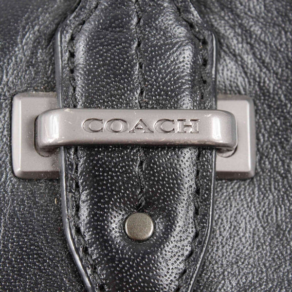 Coach 12 x 12.5 x 5.5 Black Charcoal Wool Leather Zip Top Satchel Purse