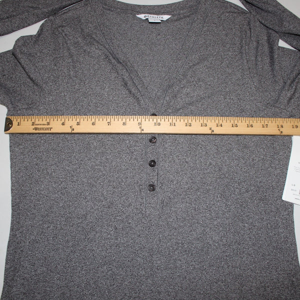 Athleta AW Top NEW $69 Sz L Gray White Buttons V Neck Poly Spandex AW Top