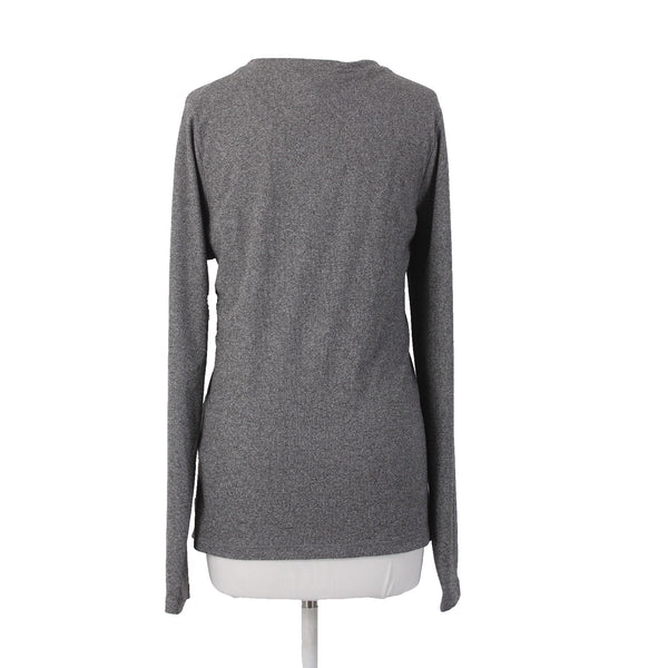 Athleta AW Top NEW $69 Sz L Gray White Buttons V Neck Poly Spandex AW Top