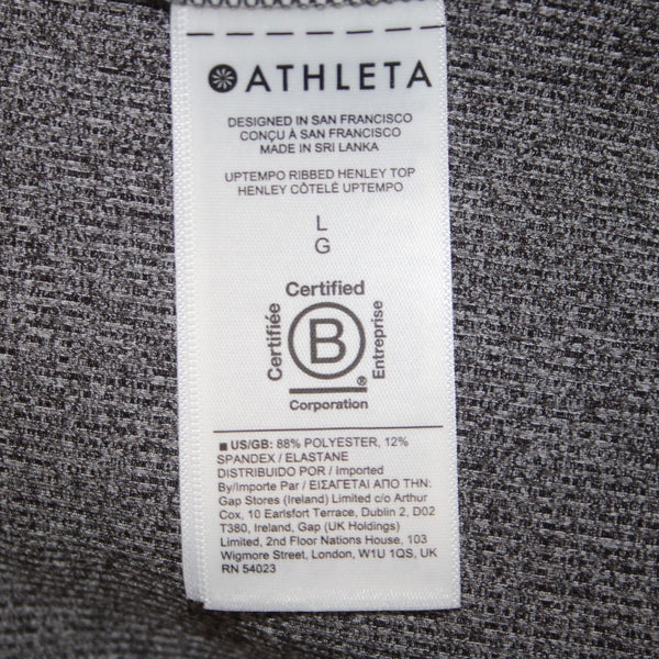 Athleta AW Top NEW $69 Sz L Gray White Buttons V Neck Poly Spandex AW Top